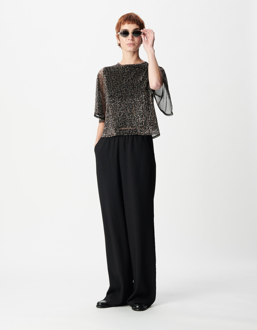top nero a maniche 34 con scollo rotondo per donna