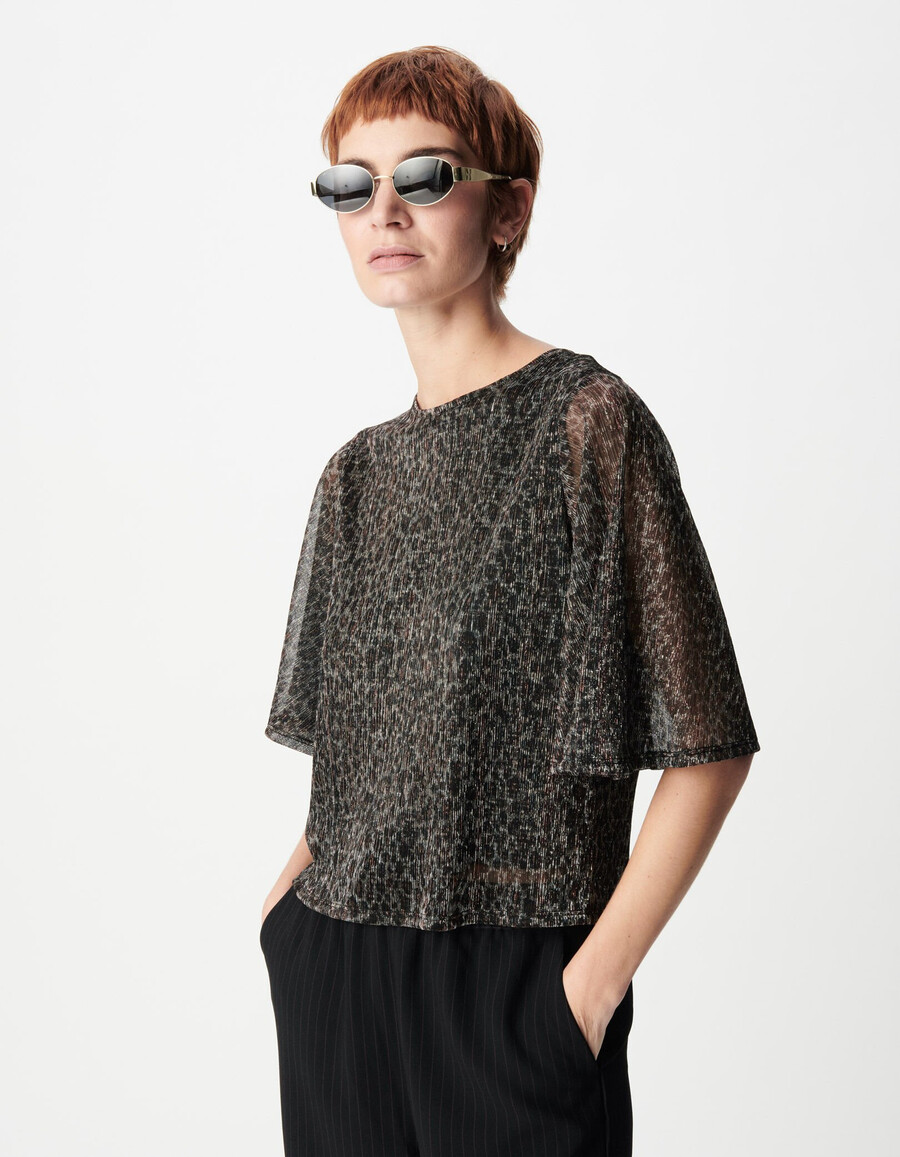top nero a maniche 34 con scollo rotondo per donna