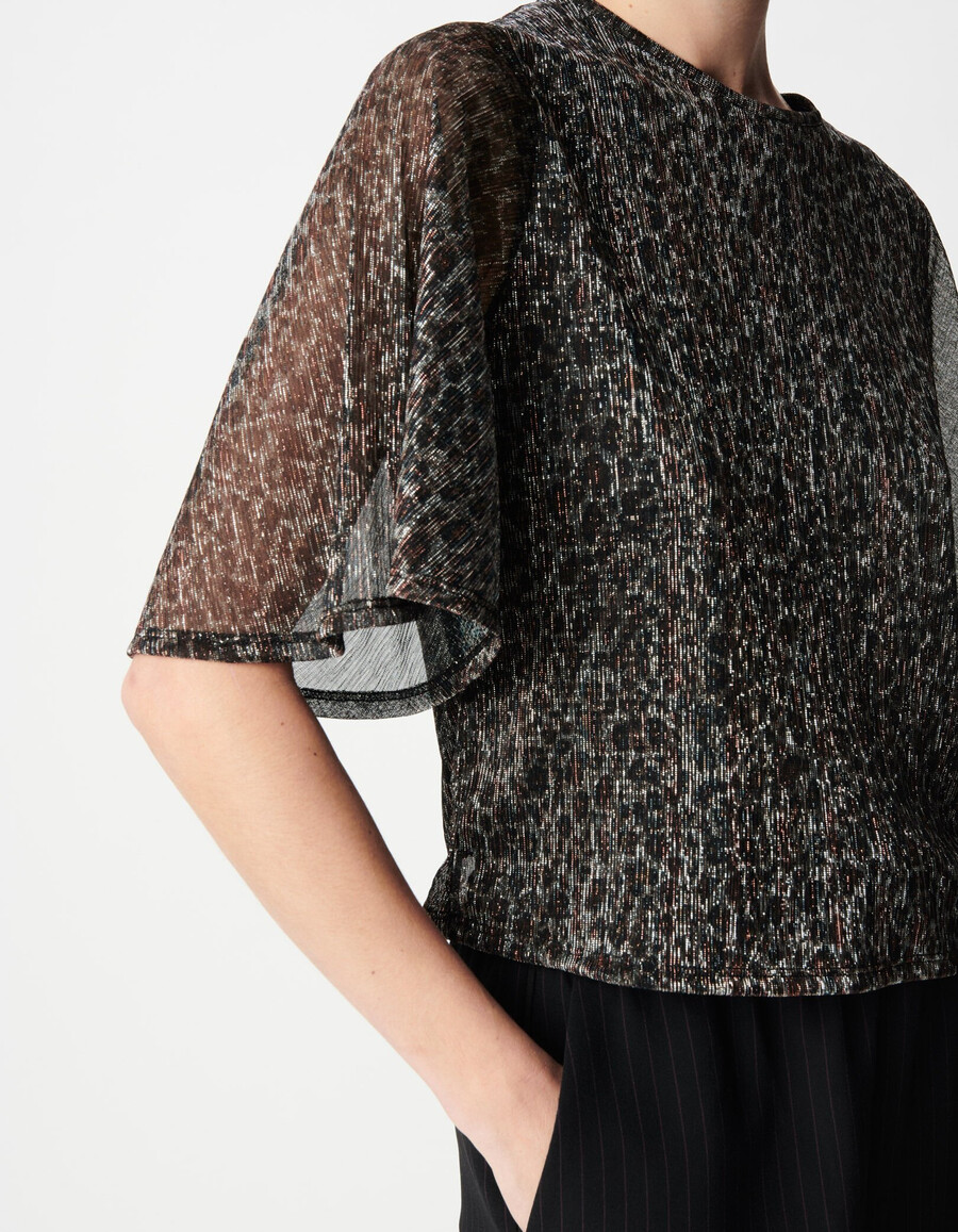 top nero a maniche 34 con scollo rotondo per donna