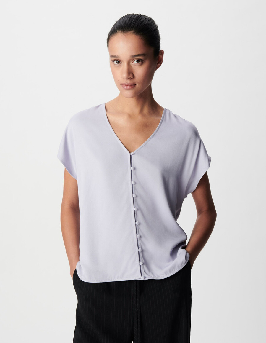 maglia reversibile a maniche corte lilla da donna davantidietro