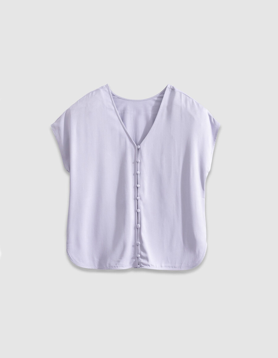 maglia reversibile a maniche corte lilla da donna davantidietro