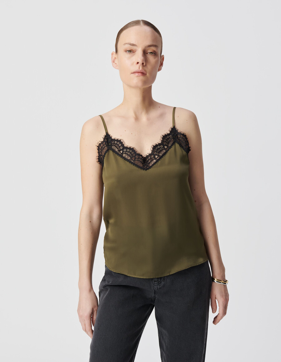 top in pizzo color cachi con spalline sottili esprit lingerie da donna