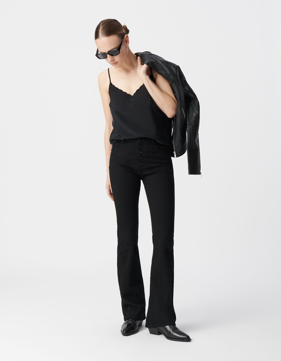 top nero con spalline ricamate per donna