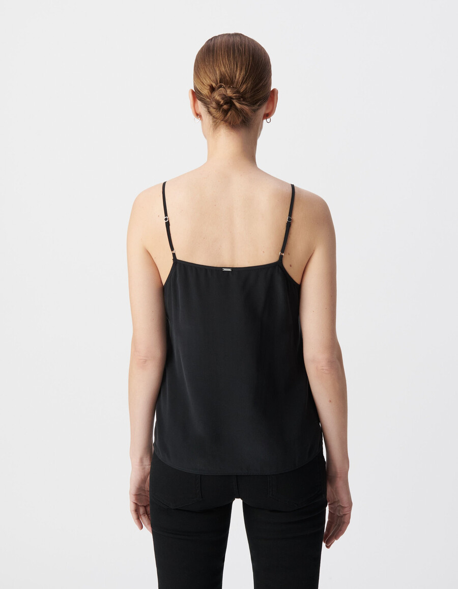 top nero con spalline ricamate per donna