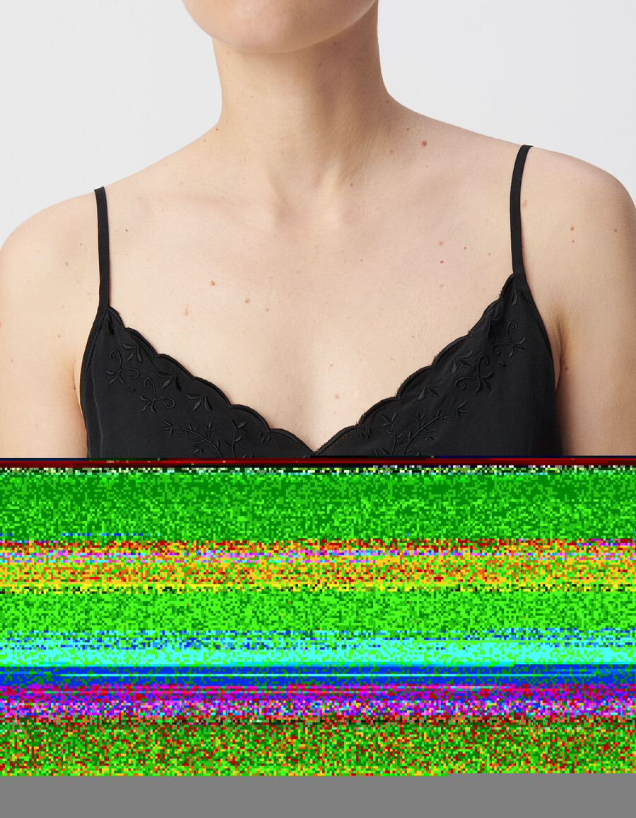 top nero con spalline ricamate per donna