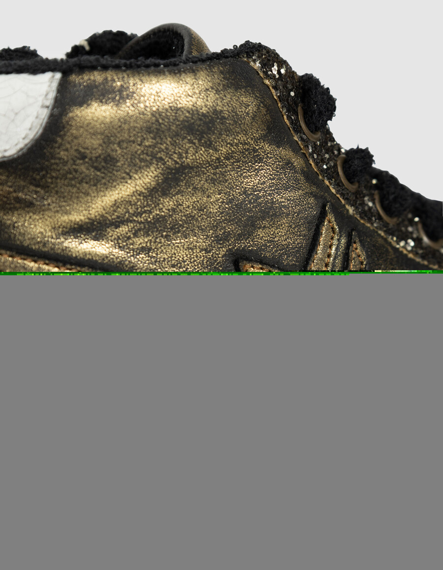 sneakers alte glitterate in pelle metallizzata color kaki da donna