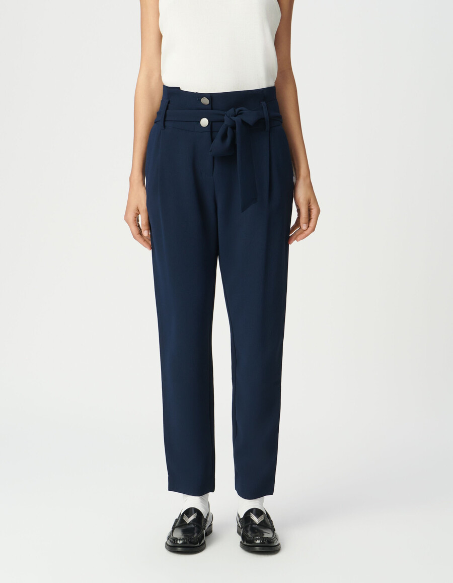 pantaloni blu navy a vita alta con cintura