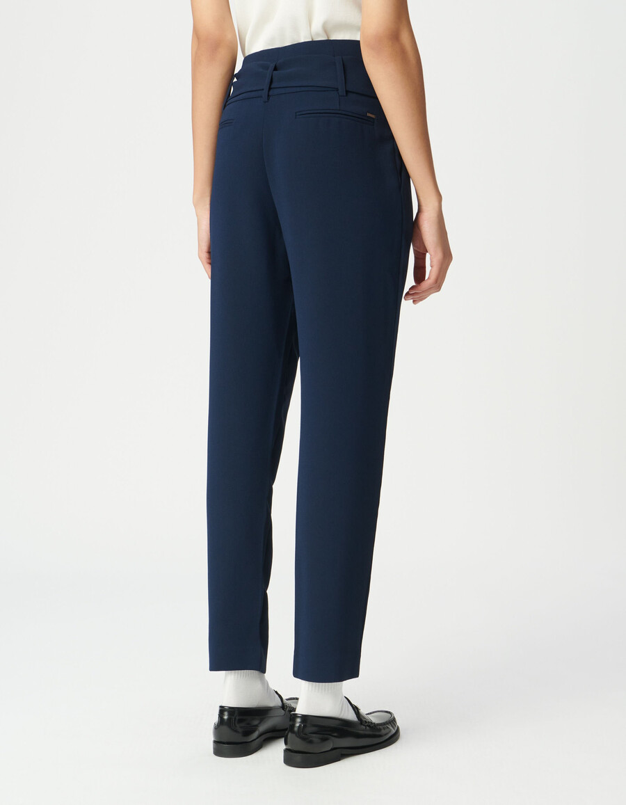 pantaloni blu navy a vita alta con cintura