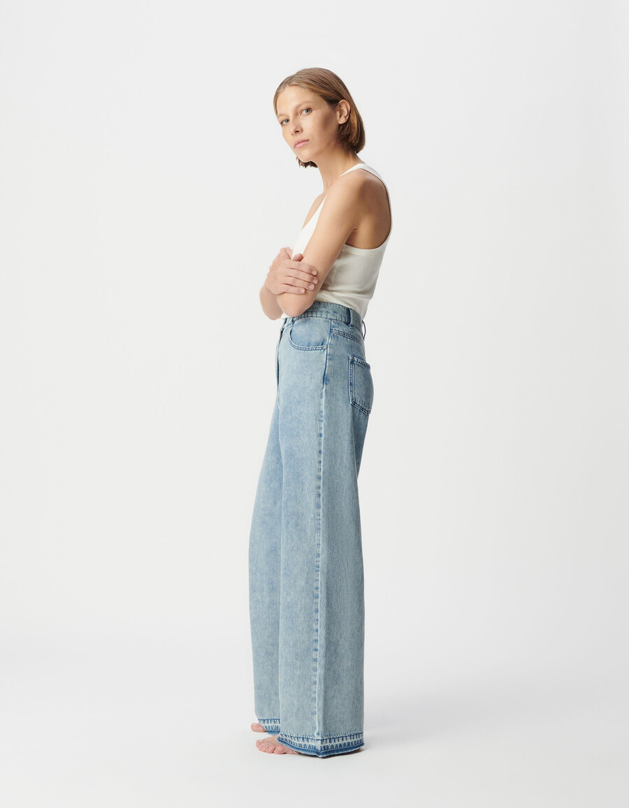 jeans blu a vita alta e gamba larga da donna