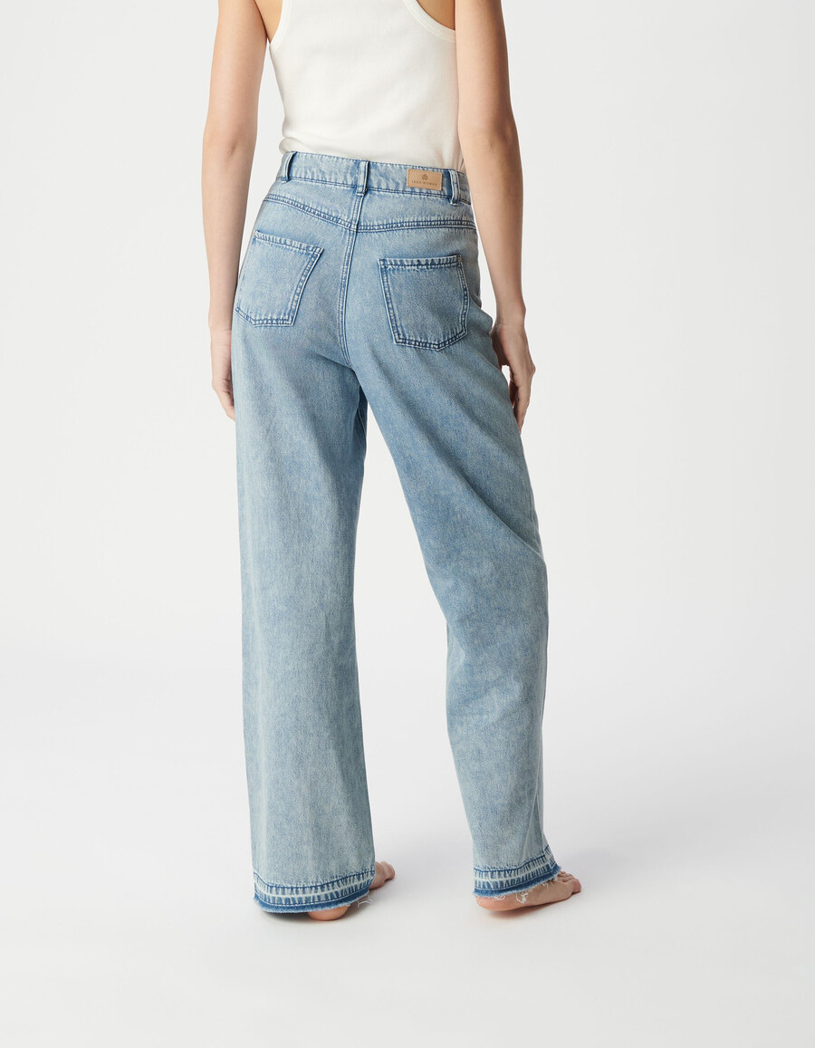jeans blu a vita alta e gamba larga da donna