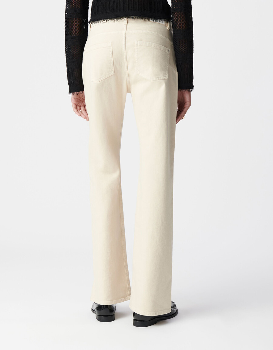 jeans a zampa beige da donna senza cuciture con bottoni a vista