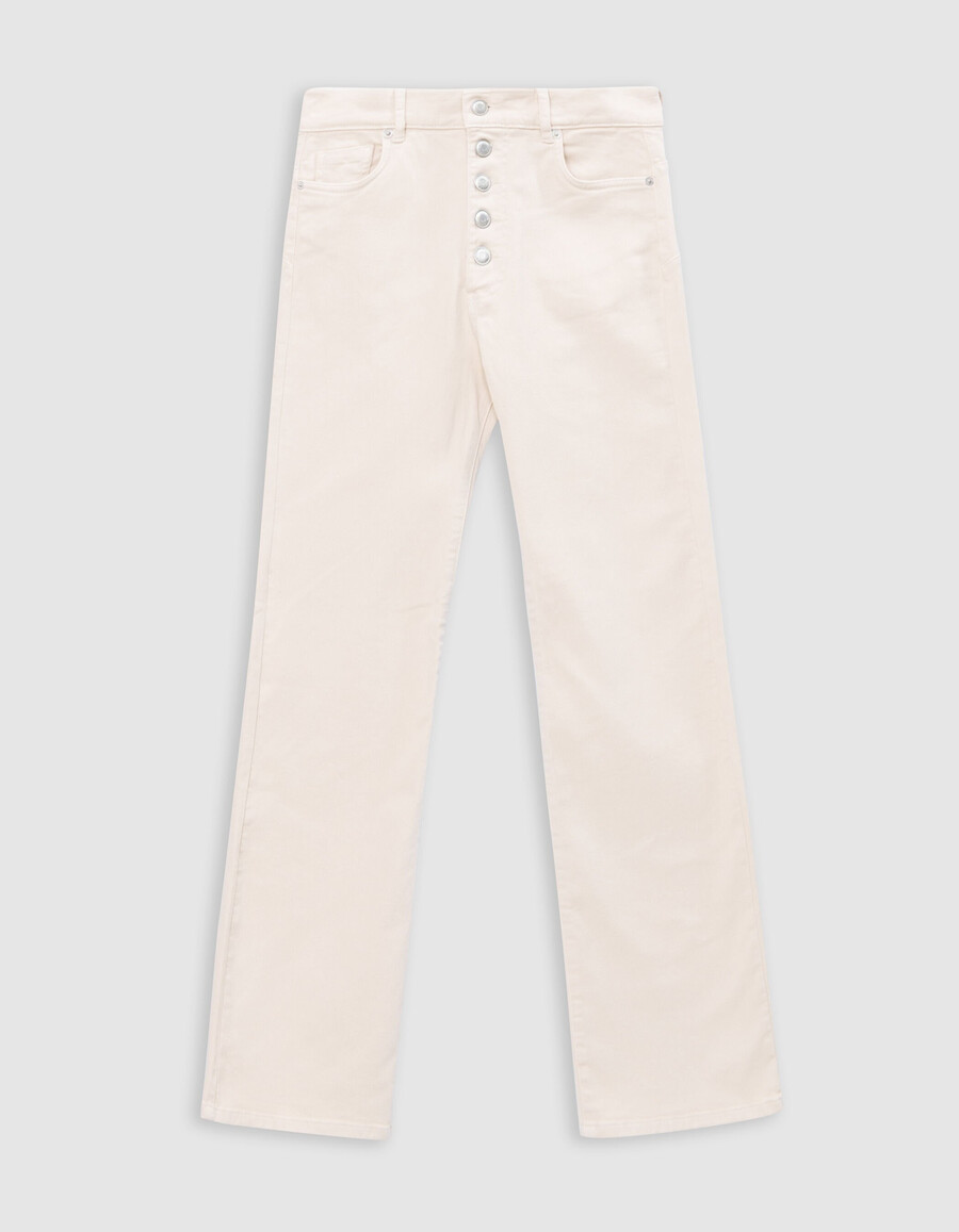 jeans a zampa beige da donna senza cuciture con bottoni a vista