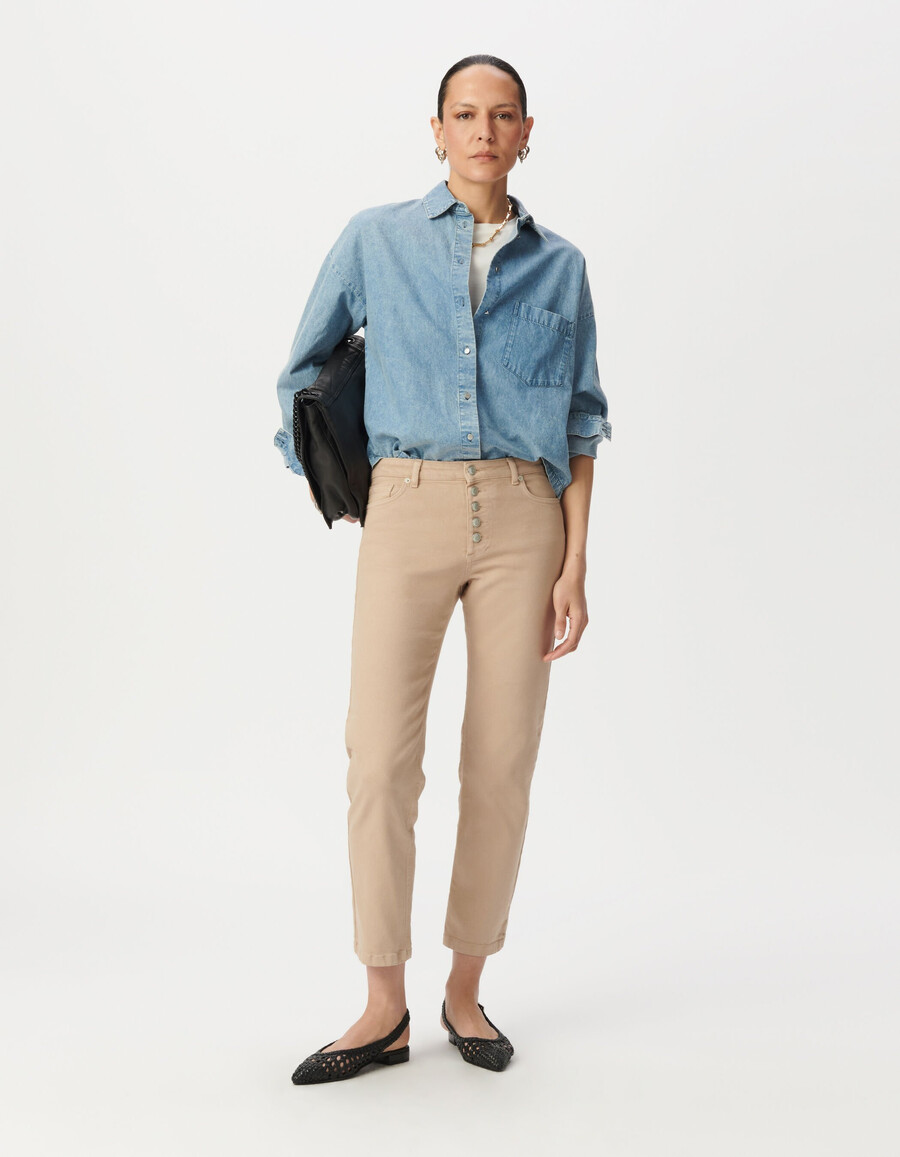 jeans dritti a vita alta beige
