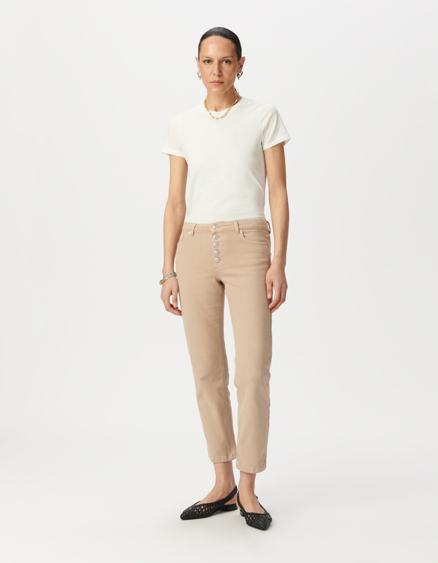 jeans dritti a vita alta beige