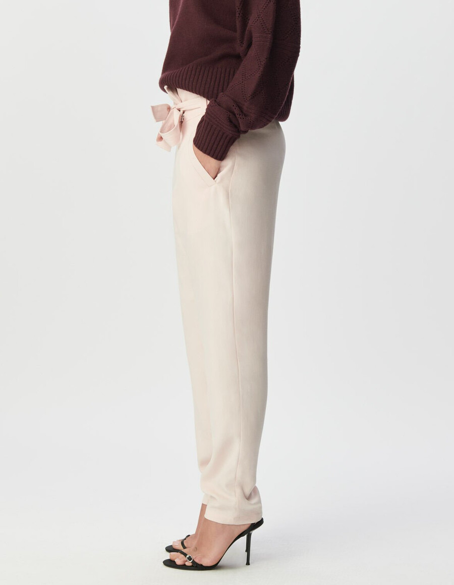 pantaloni da abito rosa asimmetrici da donna