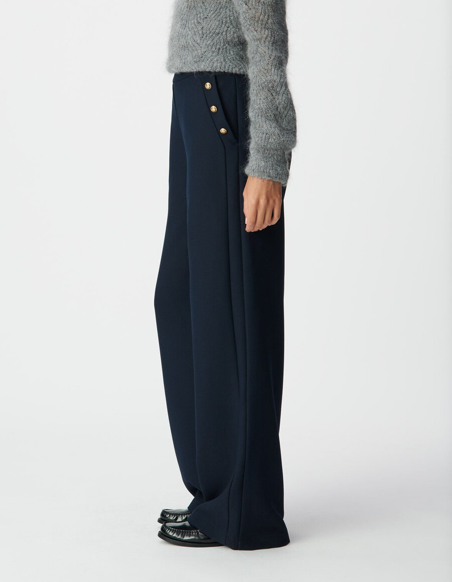 pantaloni dritti in flanella blu navy da donna