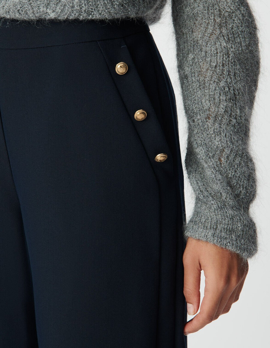 pantaloni dritti in flanella blu navy da donna