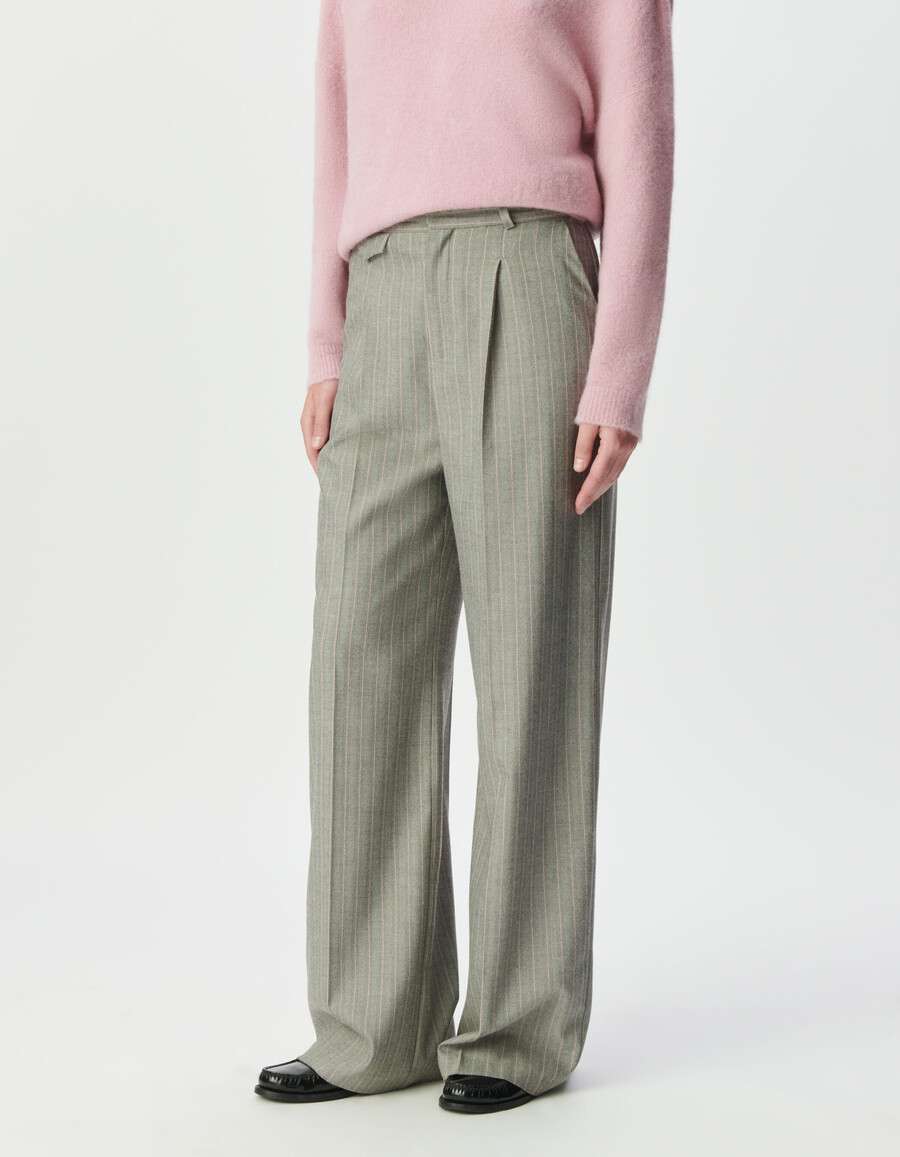 pantaloni da abito grigi da donna con strisce rosa
