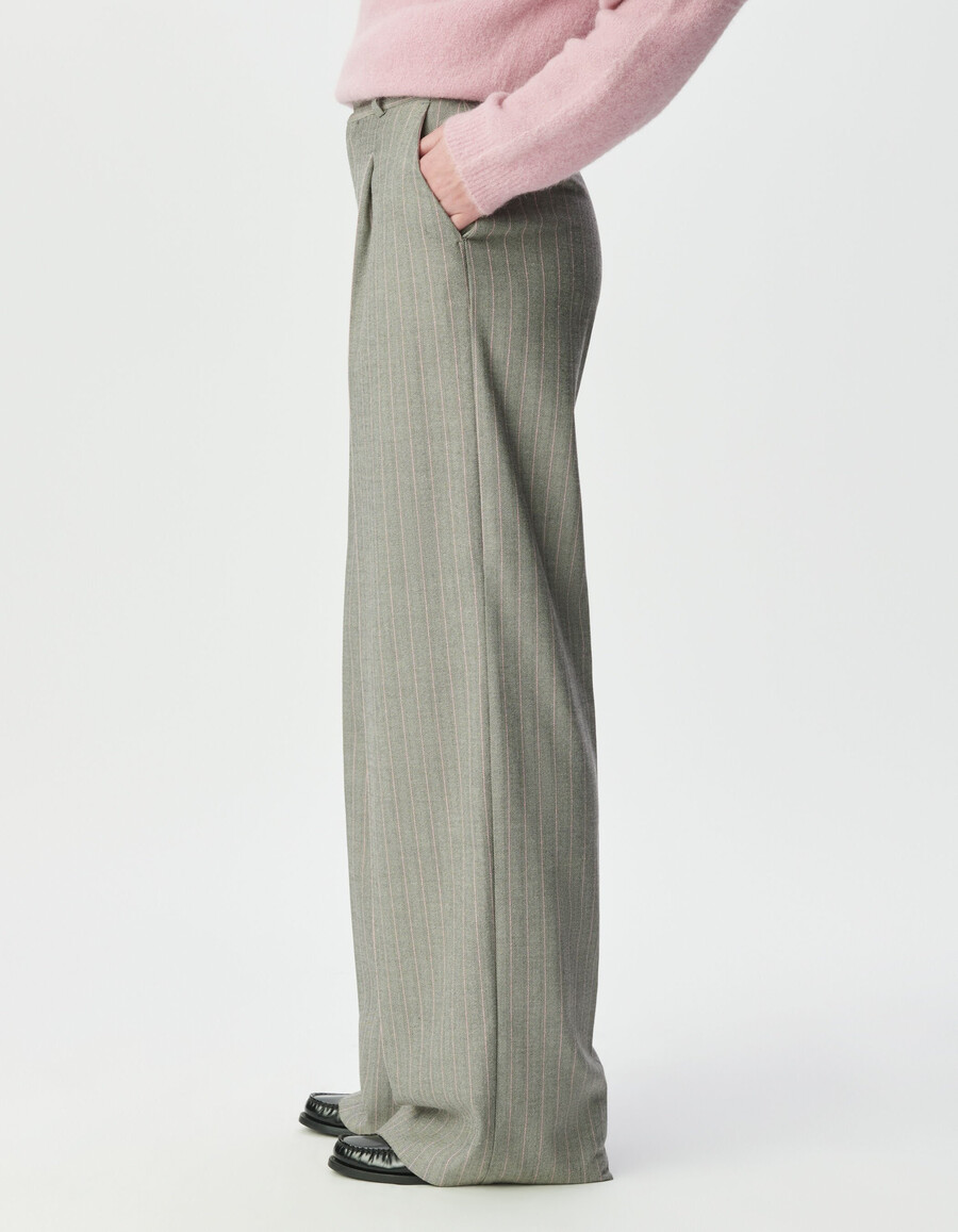 pantaloni da abito grigi da donna con strisce rosa