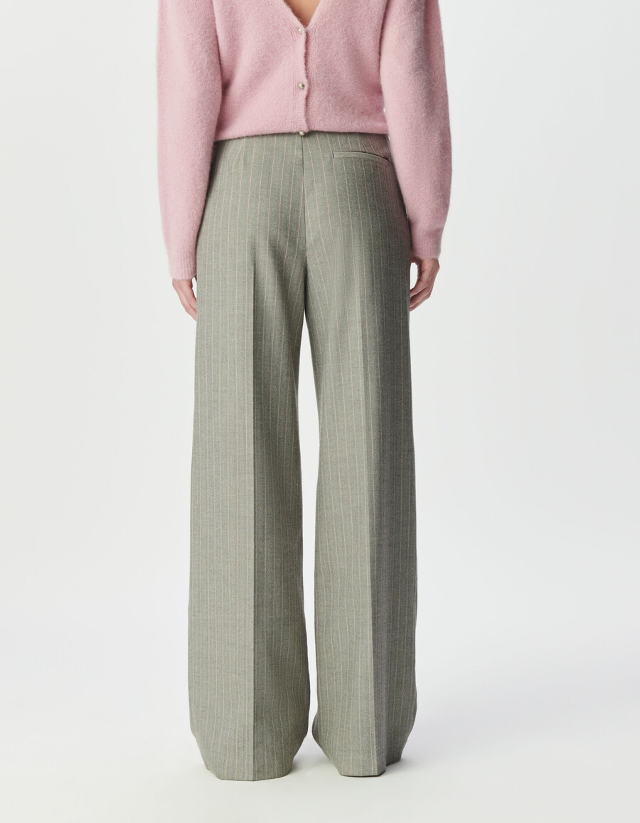 pantaloni da abito grigi da donna con strisce rosa