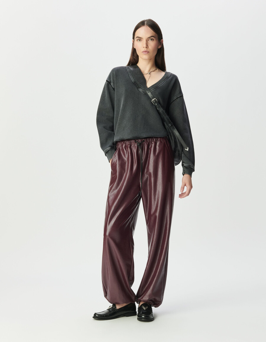 pantaloni da donna effetto vinile bordeaux