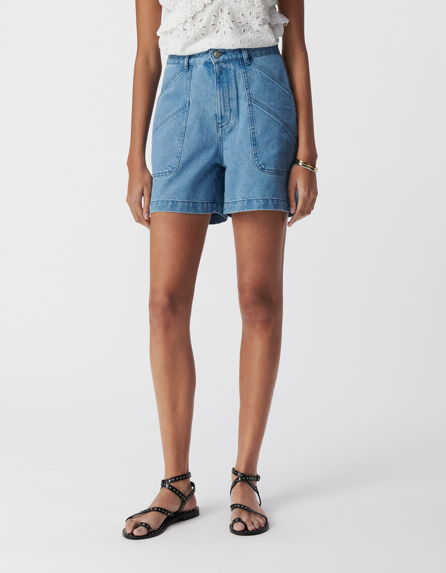 pantaloncini in denim blu senza cuciture da donna con tasche xl
