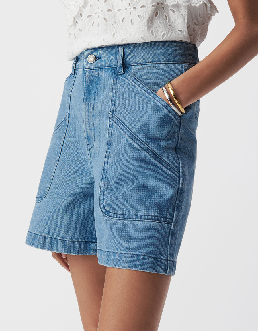 pantaloncini in denim blu senza cuciture da donna con tasche xl