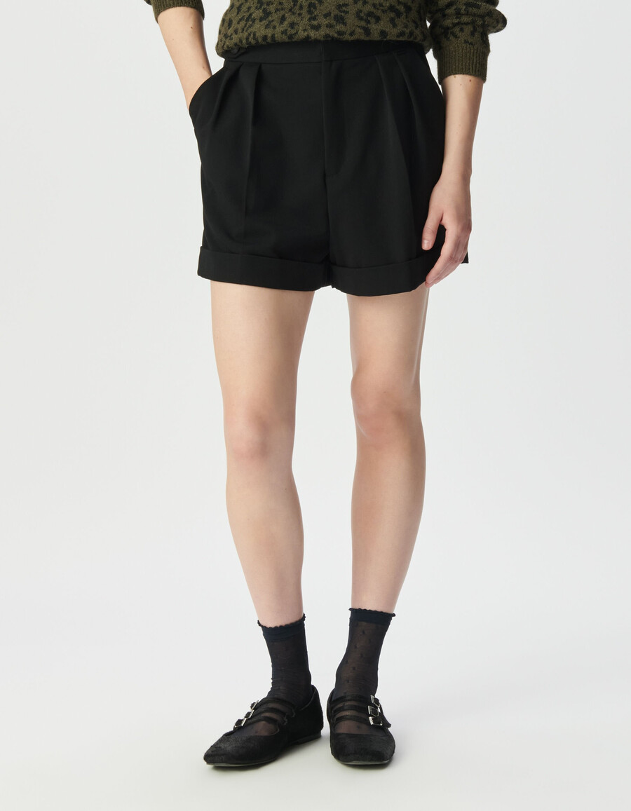 pantaloncini larghi neri da donna con risvolti