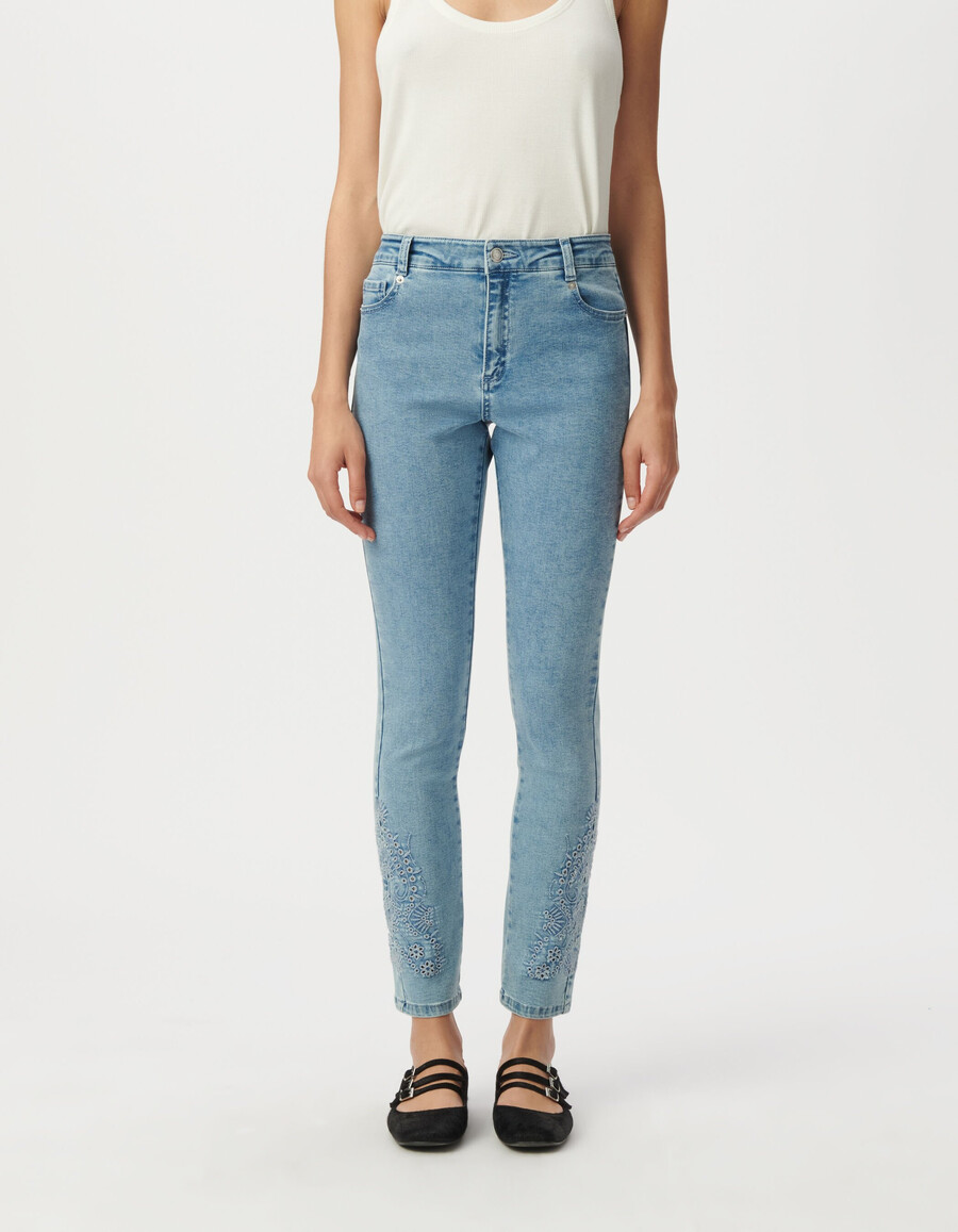 jeans slim 78 a vita alta blu da donna con ricamo