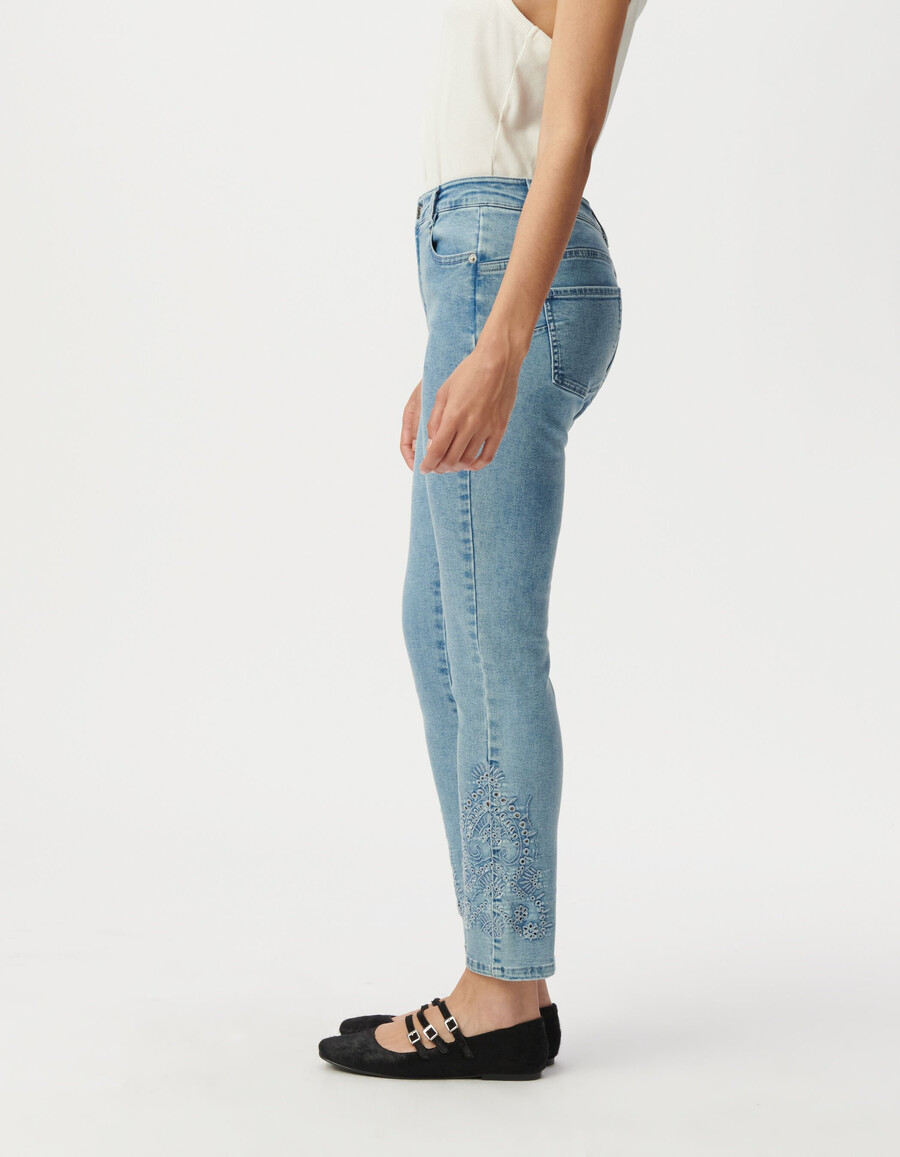 jeans slim 78 a vita alta blu da donna con ricamo