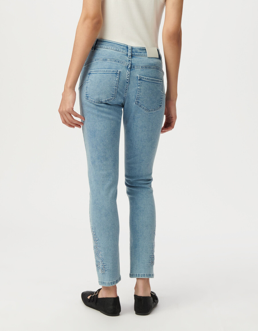 jeans slim 78 a vita alta blu da donna con ricamo
