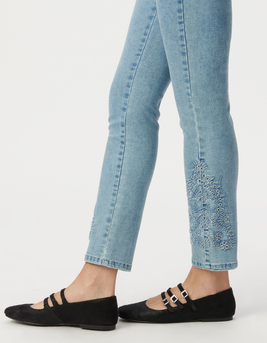 jeans slim 78 a vita alta blu da donna con ricamo