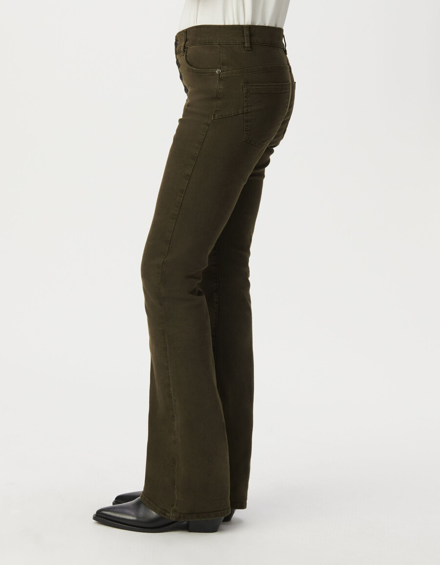 jeans svasati color cachi da donna con bottoni a vista