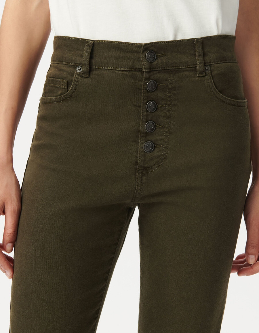 jeans svasati color cachi da donna con bottoni a vista