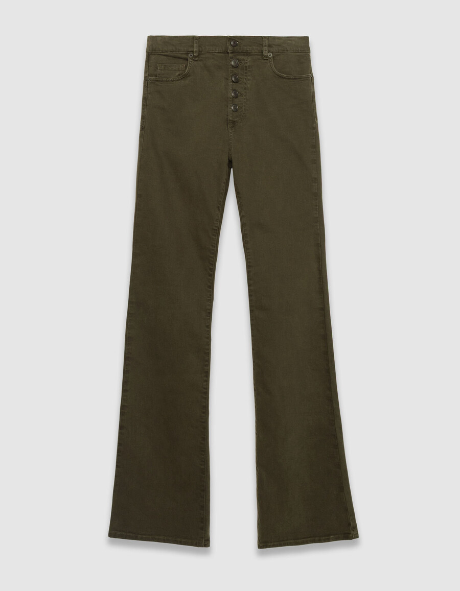 jeans svasati color cachi da donna con bottoni a vista