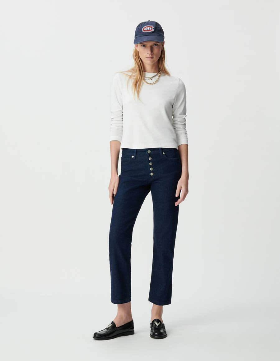 jeans dritti raw janis da donna con bottoni a vista