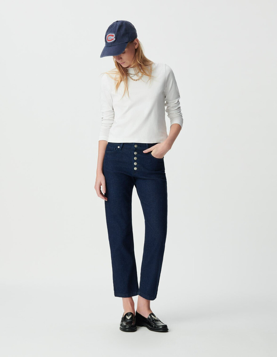 jeans dritti raw janis da donna con bottoni a vista
