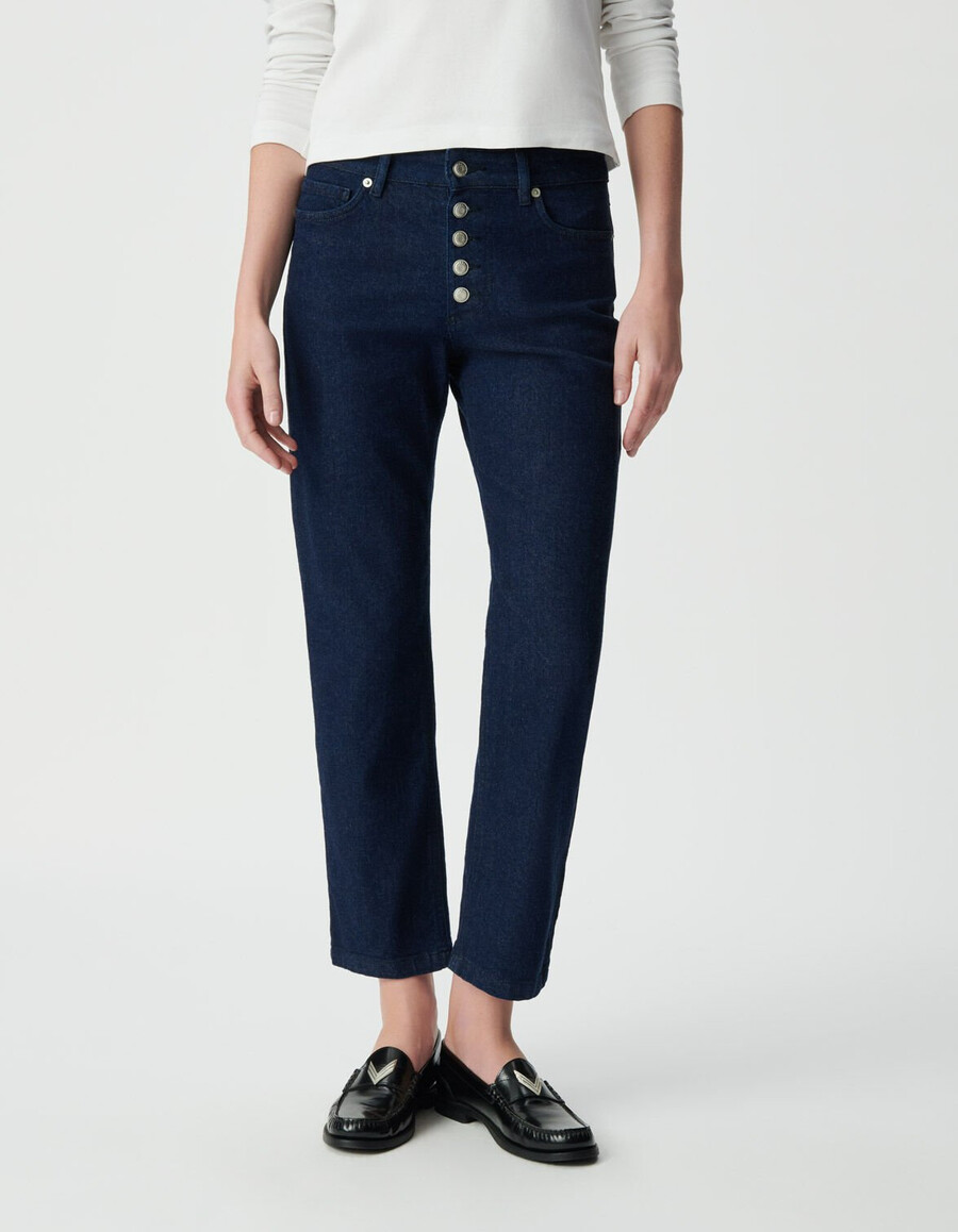 jeans dritti raw janis da donna con bottoni a vista