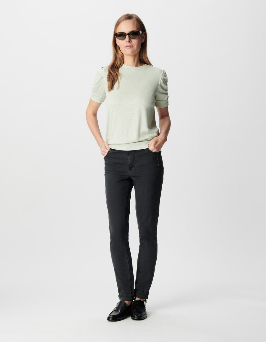 jeans slim grigi a vita alta con borchie nina women