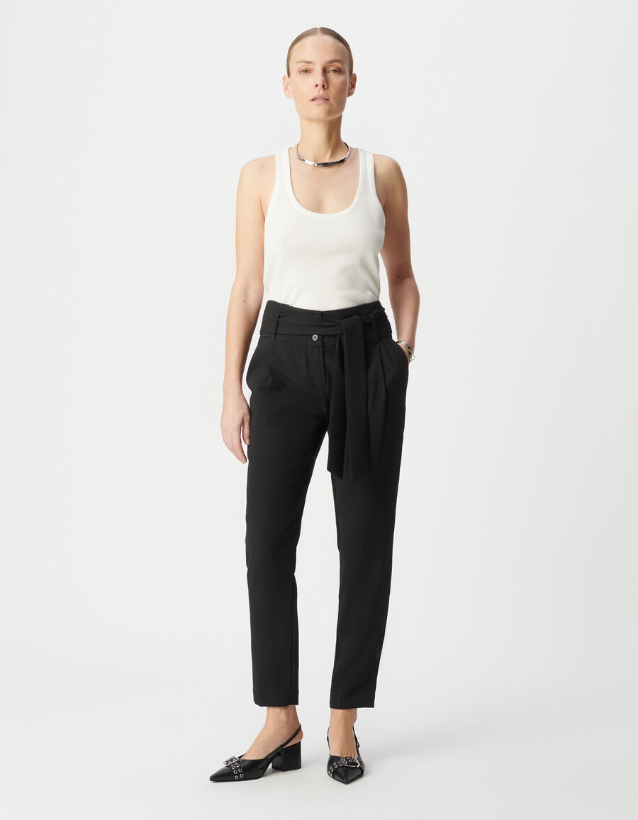 pantaloni in crêpe nero a vita alta da donna