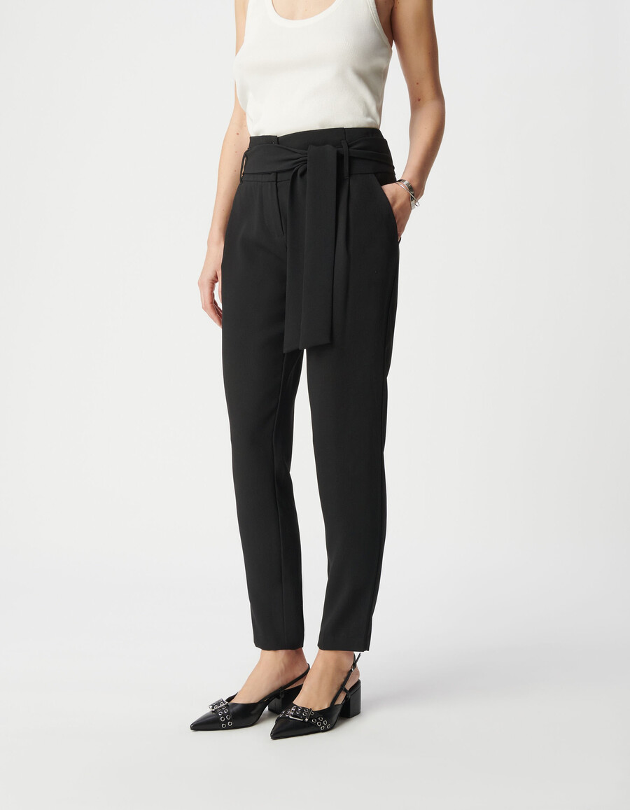 pantaloni in crêpe nero a vita alta da donna