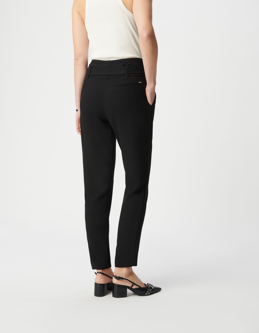 pantaloni in crêpe nero a vita alta da donna