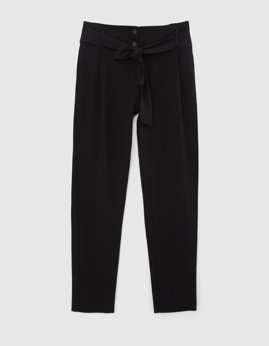 pantaloni in crêpe nero a vita alta da donna