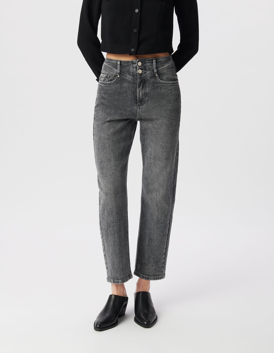 jeans corti e larghi in cotone bci grigio da donna