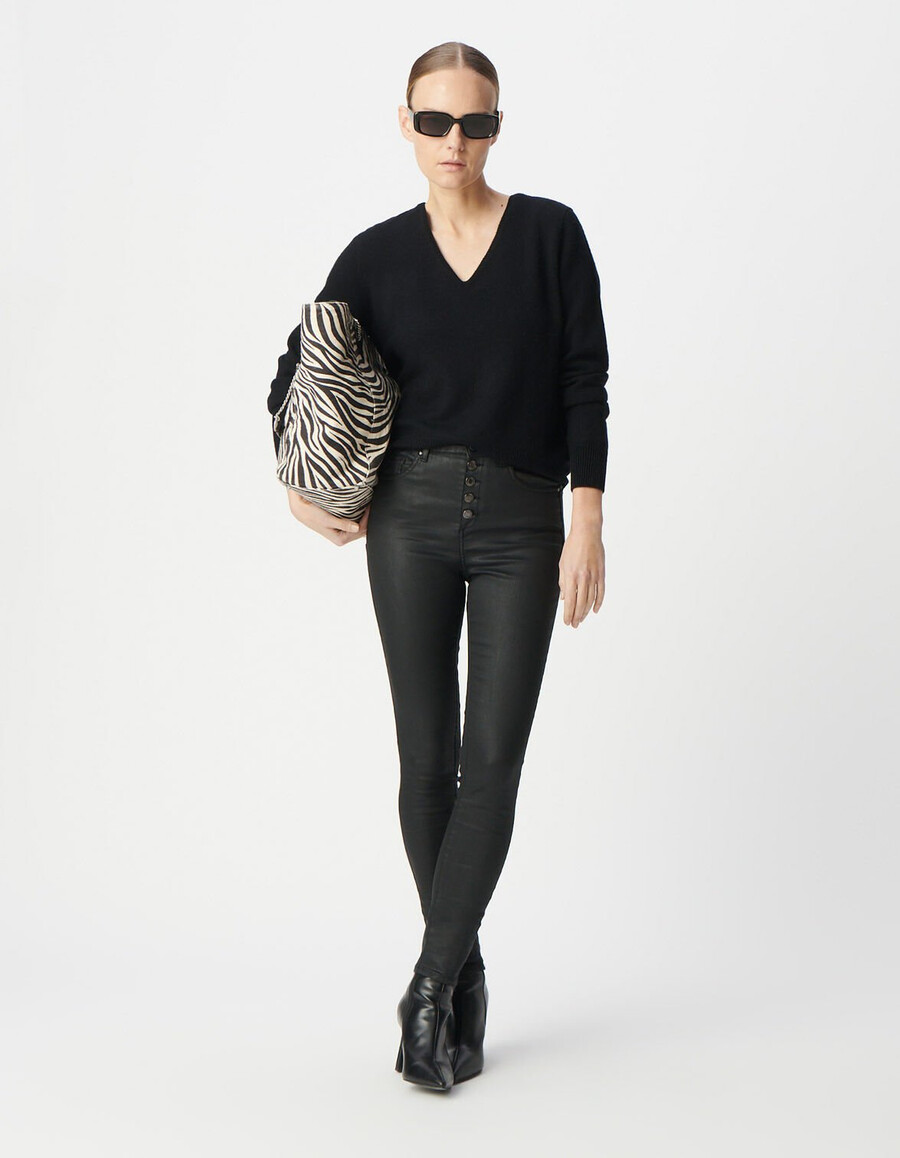 jeans neri cropped da donna con bottoni powerstretch visibili