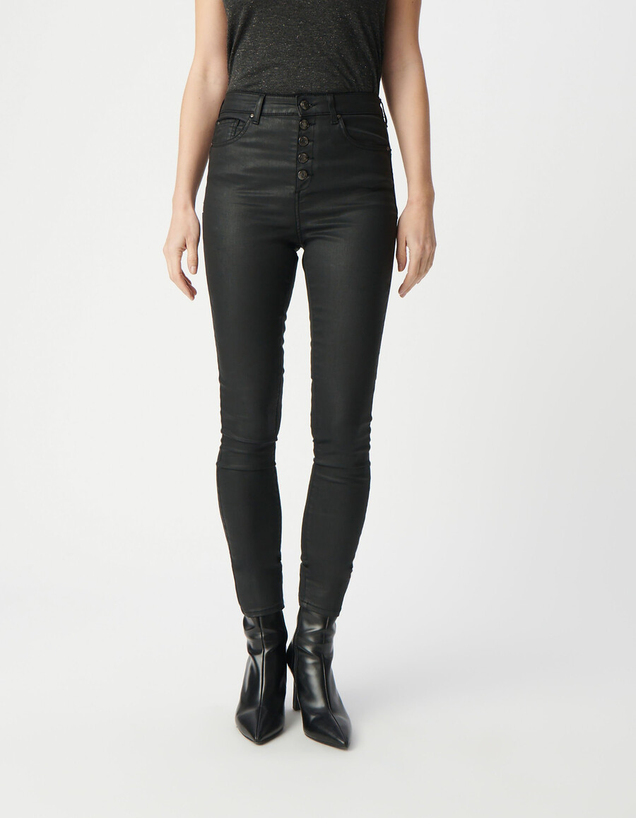jeans neri cropped da donna con bottoni powerstretch visibili