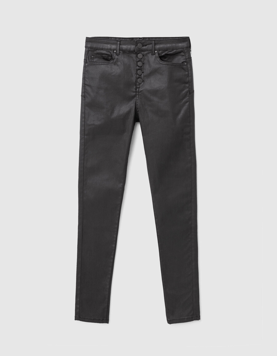 jeans neri cropped da donna con bottoni powerstretch visibili