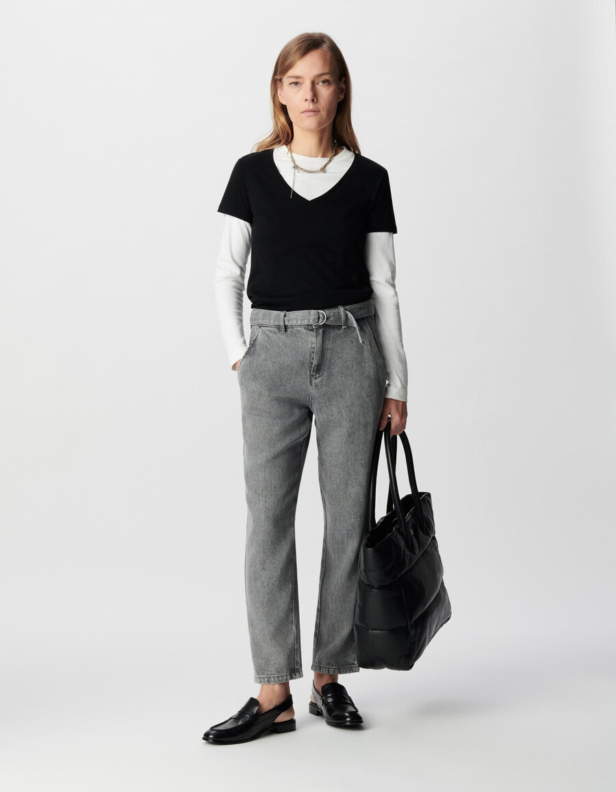 jeans larghi e cropped in lyocell grigio da donna