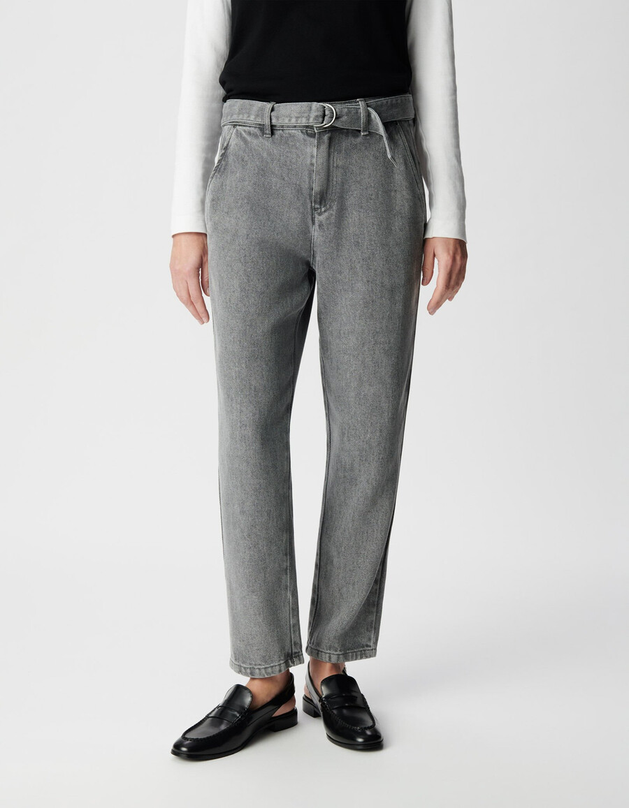 jeans larghi e cropped in lyocell grigio da donna