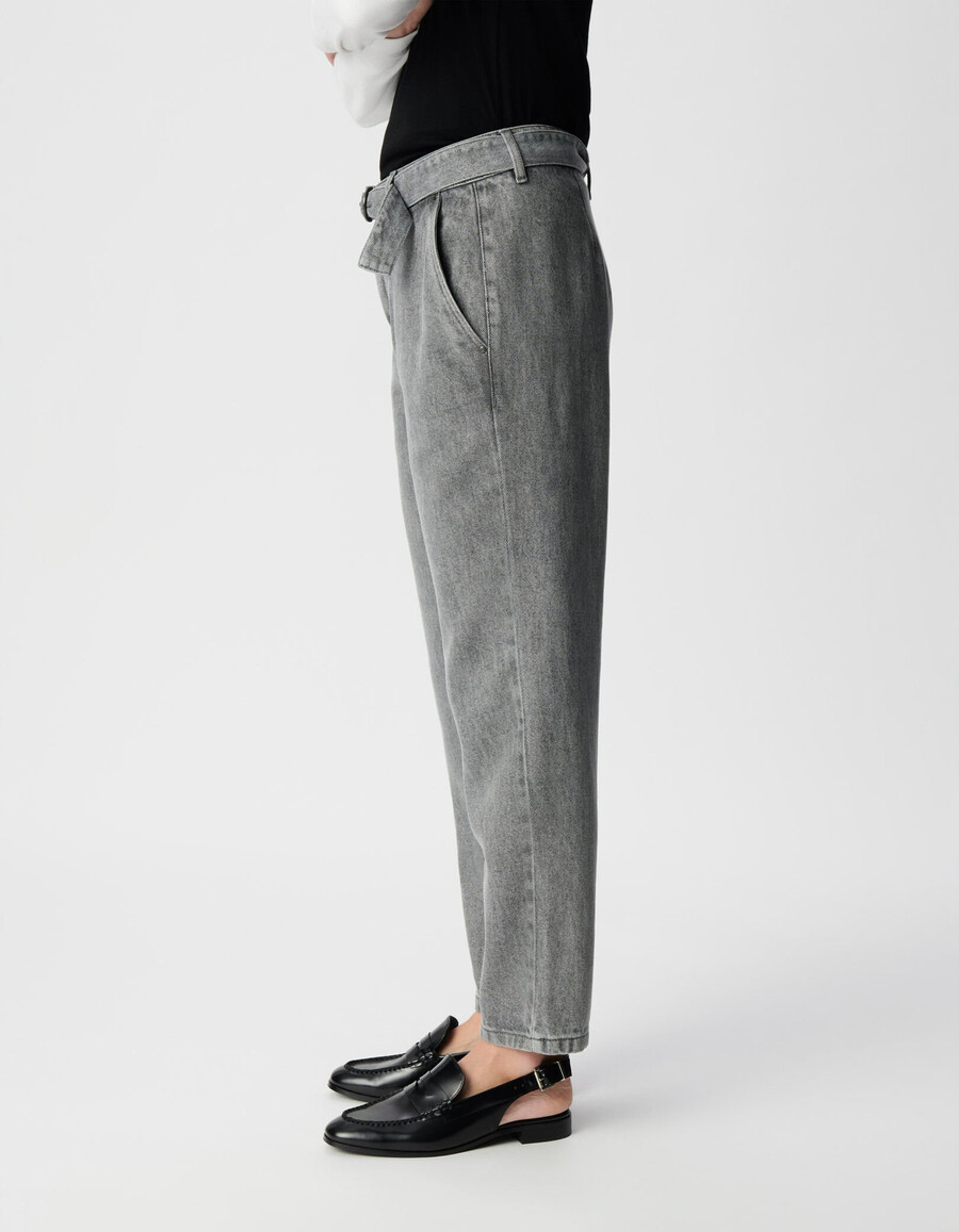 jeans larghi e cropped in lyocell grigio da donna